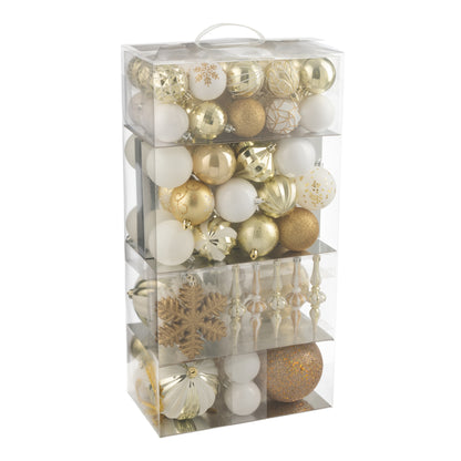 Scatola Da 80 Palline Di Natale In Plastica Bianche/Color Oro J-Line