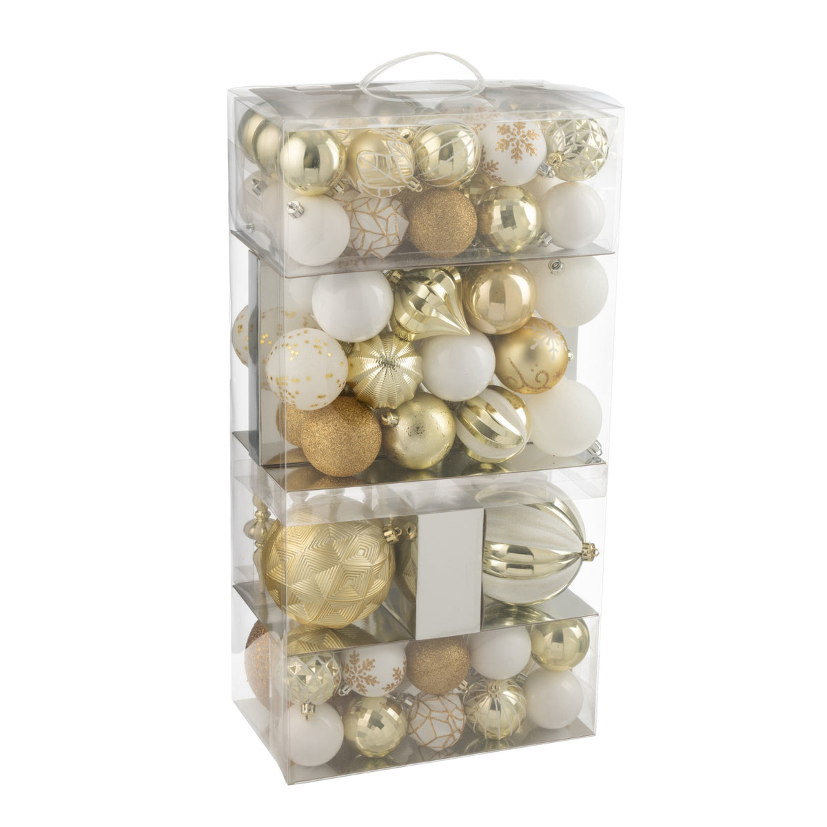 Scatola Da 80 Palline Di Natale In Plastica Bianche/Color Oro J-Line