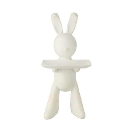 Vassoio decorativo con coniglio in poliresina bianco J-Line