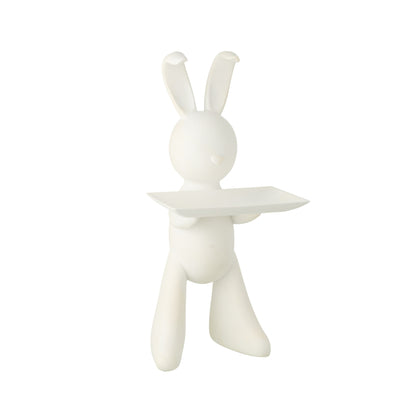 Vassoio decorativo con coniglio in poliresina bianco J-Line