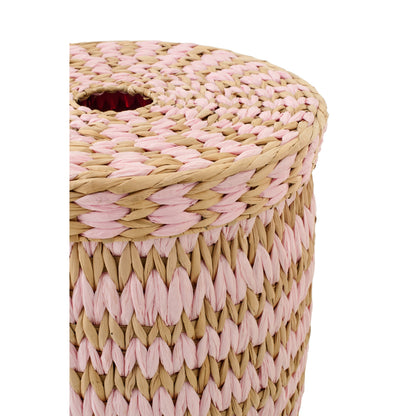 Set di 2 cesti con coperchio a righe color naturale/rosa chiaro J-Line