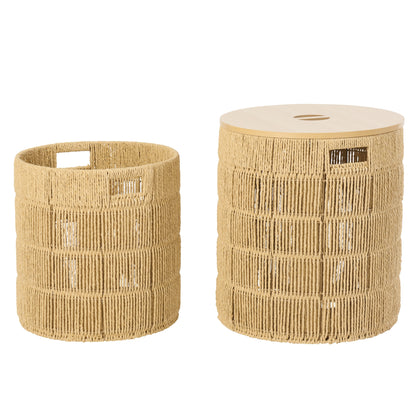 Set di 2 cesti rotondi in carta naturale con coperchio J-Line