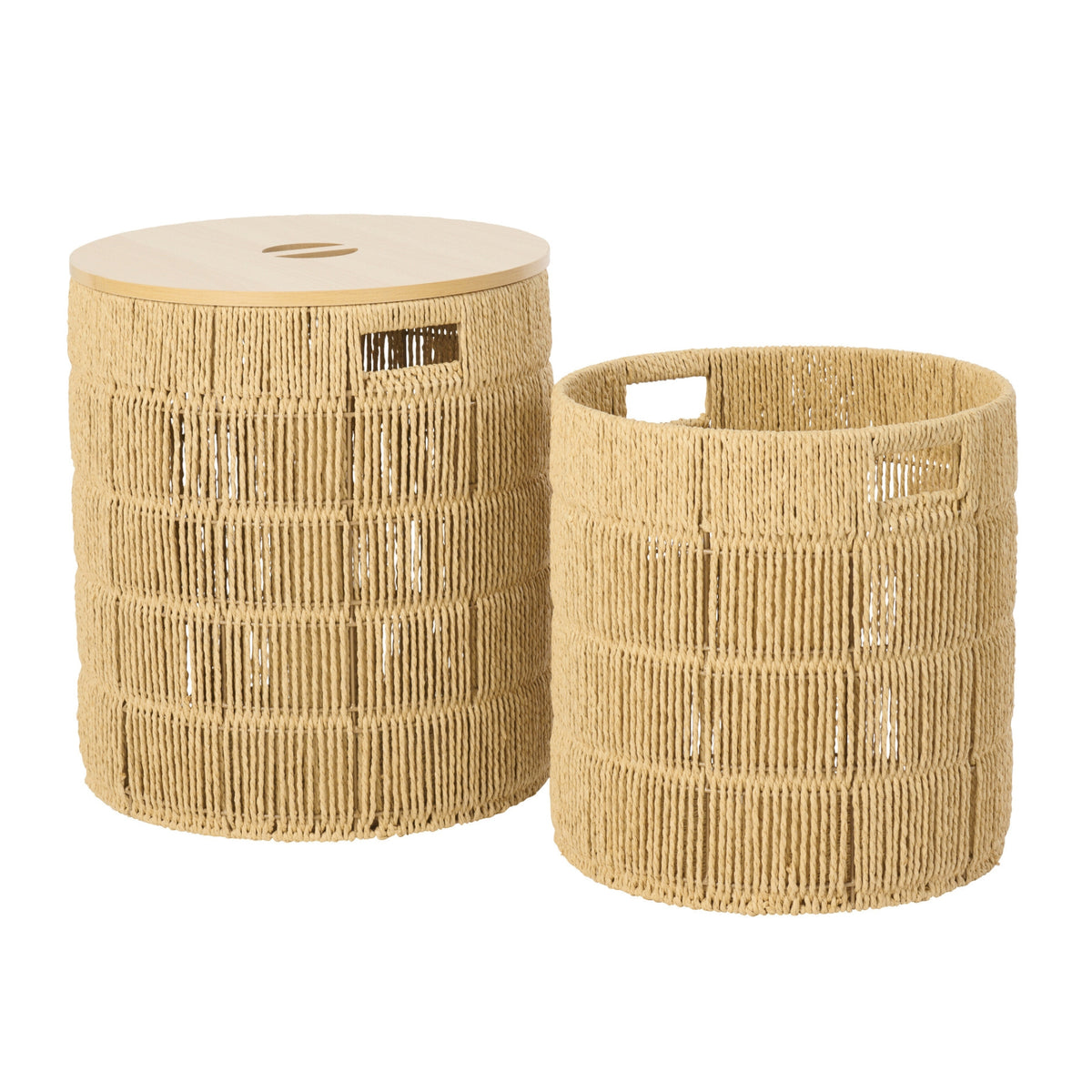 Set di 2 cesti rotondi in carta naturale con coperchio J-Line