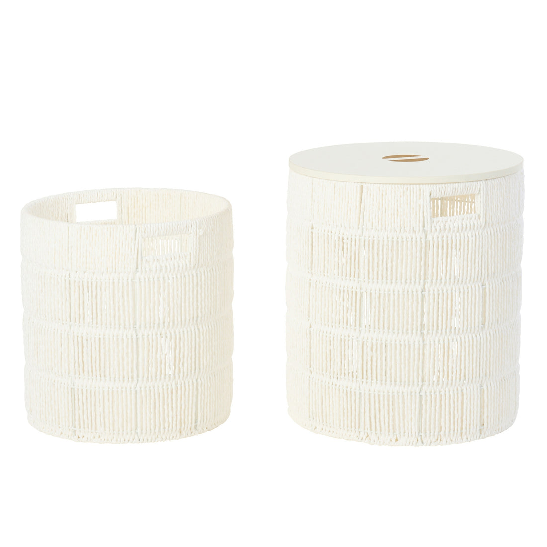 Set di 2 cestini rotondi in carta bianca con coperchio J-Line