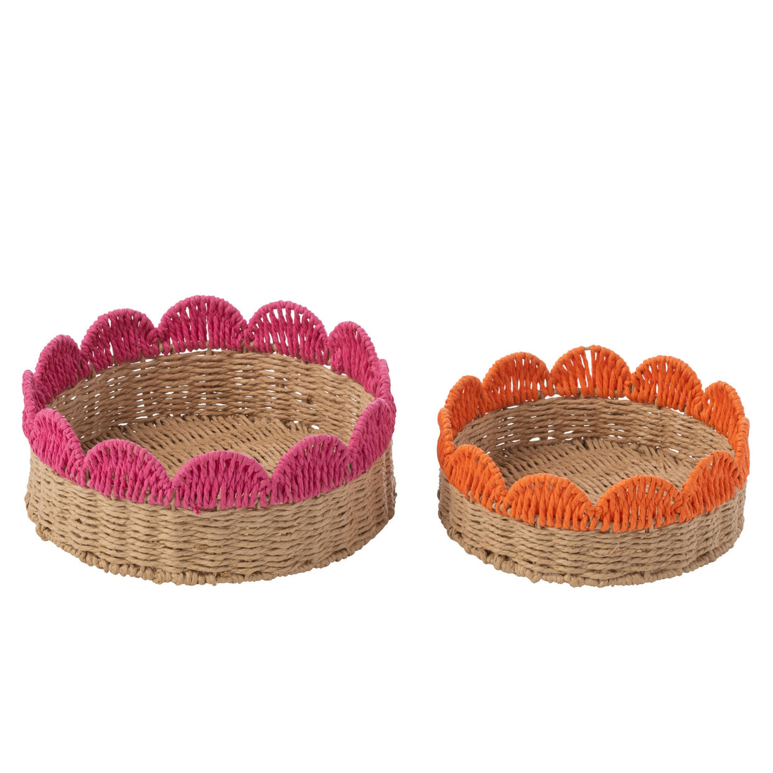 Set di 2 vassoi decorativi con bordo smerlato, carta rosa/arancione J-Line