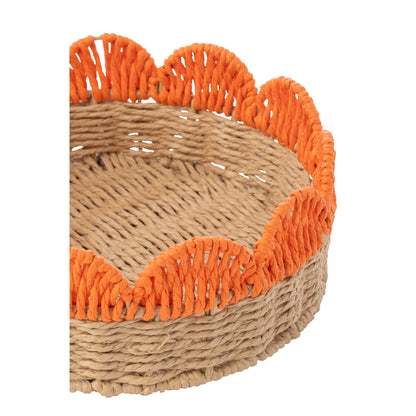 Set di 2 vassoi decorativi con bordo smerlato, carta rosa/arancione J-Line