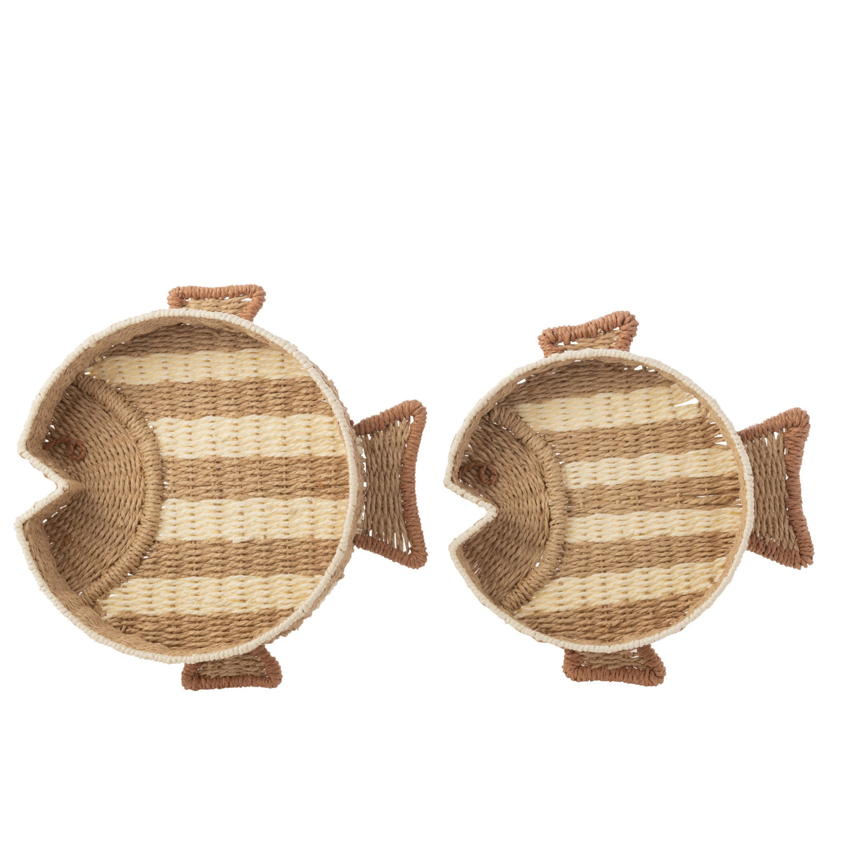 Set di 2 Vassoio Decorativo Pesce Righe Carta Naturale/Bianco J-Line