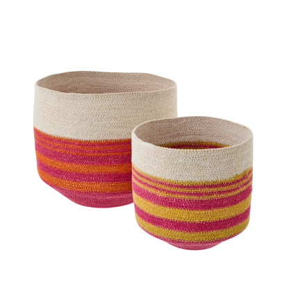 Set di 2 cesti in erba marina a righe multicolore J-Line