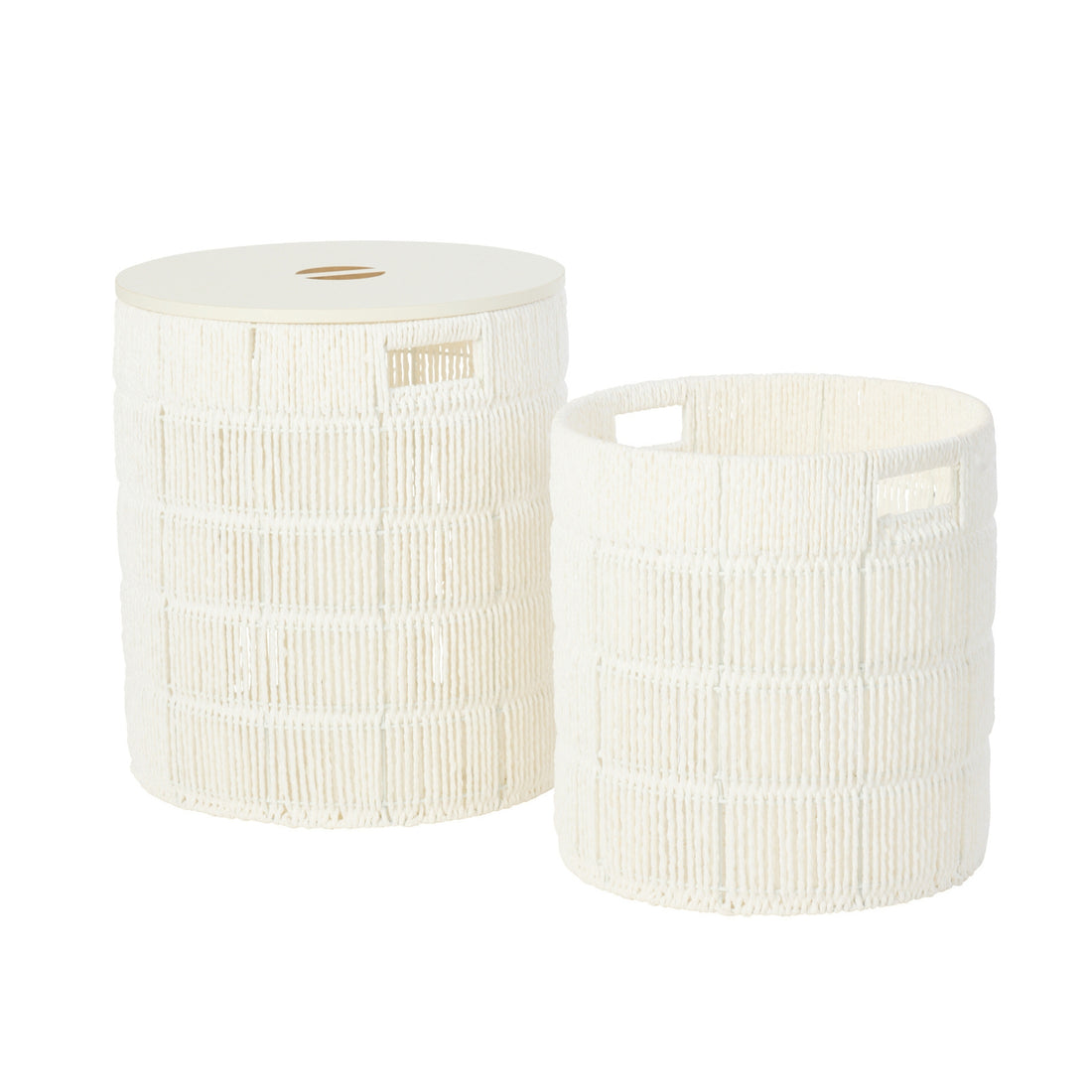 Set di 2 cestini rotondi in carta bianca con coperchio J-Line
