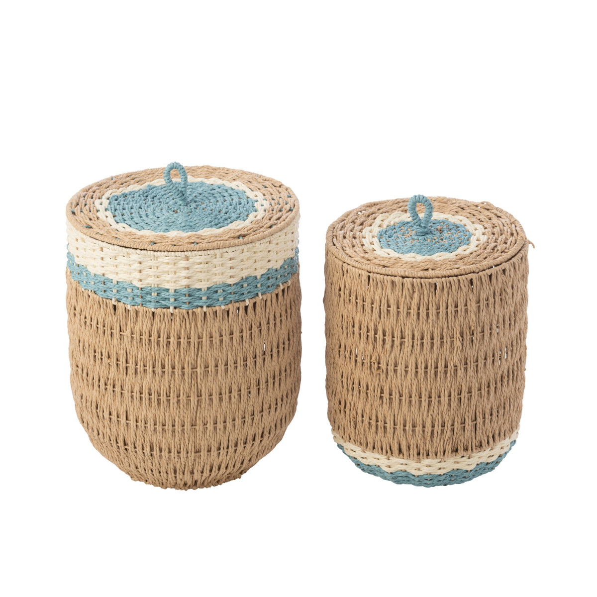Set di 2 cesti con coperchio in carta a righe naturale/azzurro chiaro J-Line
