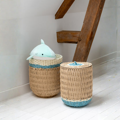Set di 2 cesti con coperchio in carta a righe naturale/azzurro chiaro J-Line