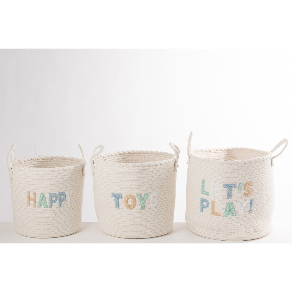 Set di 3 cestini per bambini in cotone bianco/azzurro chiaro J-Line