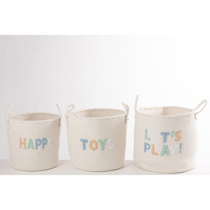 Set di 3 cestini per bambini in cotone bianco/azzurro chiaro J-Line