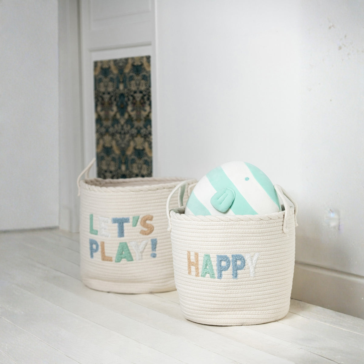 Set di 3 cestini per bambini in cotone bianco/azzurro chiaro J-Line