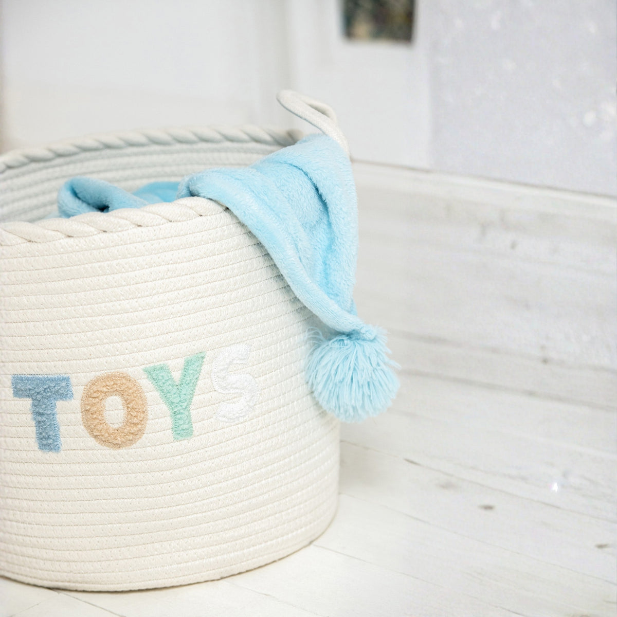 Set di 3 cestini per bambini in cotone bianco/azzurro chiaro J-Line
