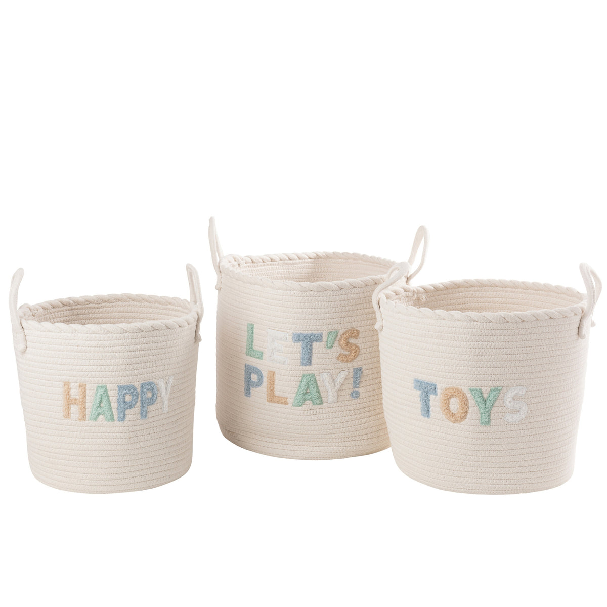 Set di 3 cestini per bambini in cotone bianco/azzurro chiaro J-Line