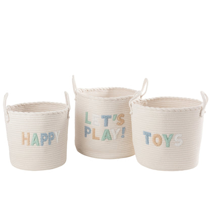 Set di 3 cestini per bambini in cotone bianco/azzurro chiaro J-Line