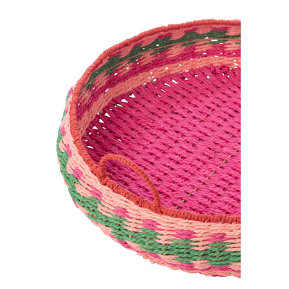 Set di 2 vassoi decorativi rotondi con manici, effetto carta, multicolore
