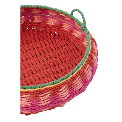 Set di 2 vassoi decorativi rotondi con manici, effetto carta, multicolore