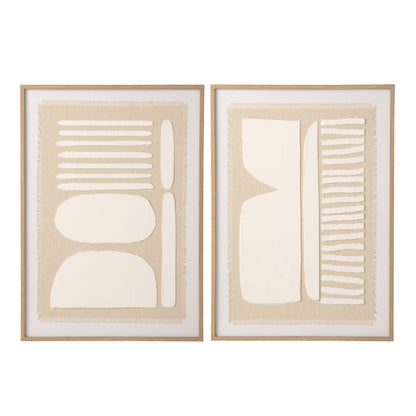 Decorazione da parete astratta su tela naturale/bianca, assortimento di 2, J-Line