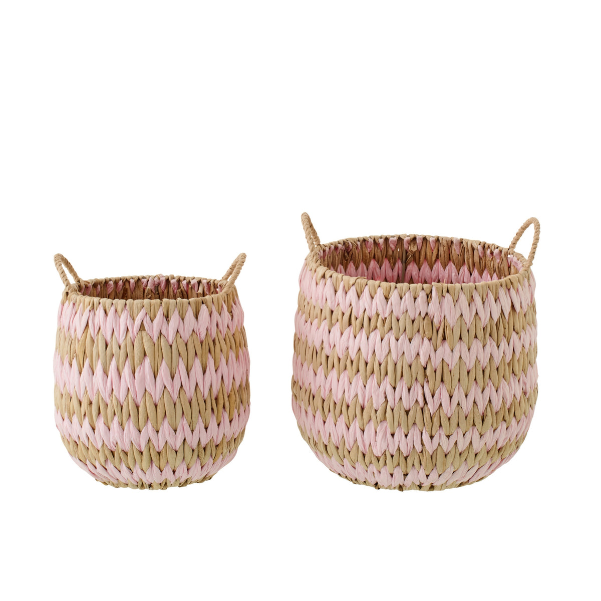 Set di 2 cesti con manici, a righe, con bordo color naturale/rosa chiaro, J-Line
