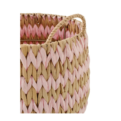Set di 2 cesti con manici, a righe, con bordo color naturale/rosa chiaro, J-Line