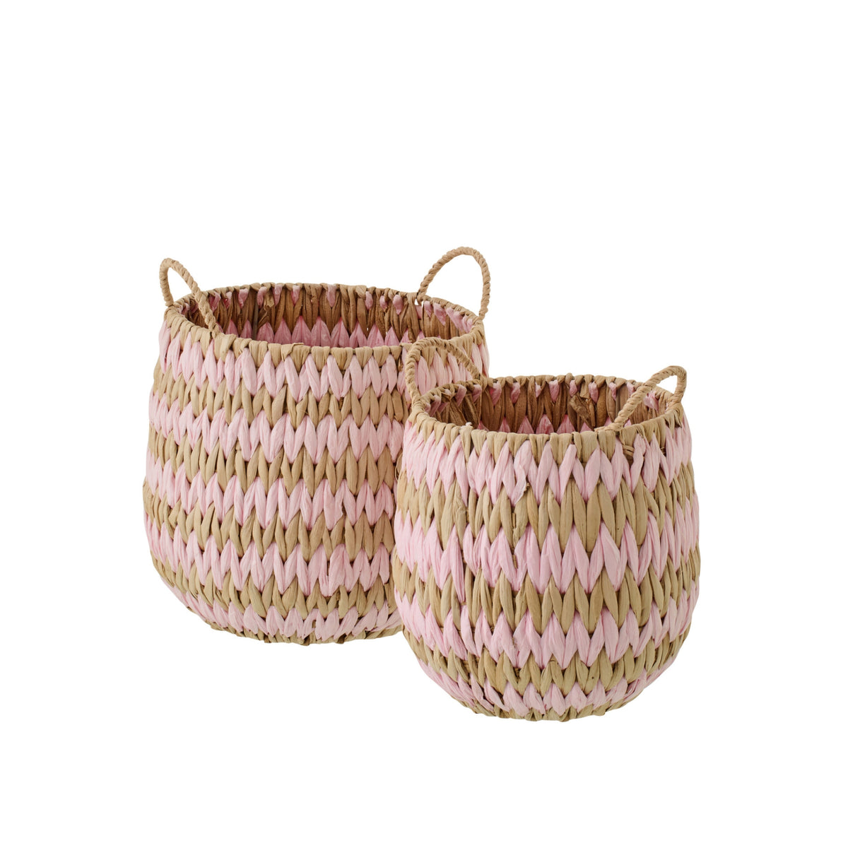 Set di 2 cesti con manici, a righe, con bordo color naturale/rosa chiaro, J-Line
