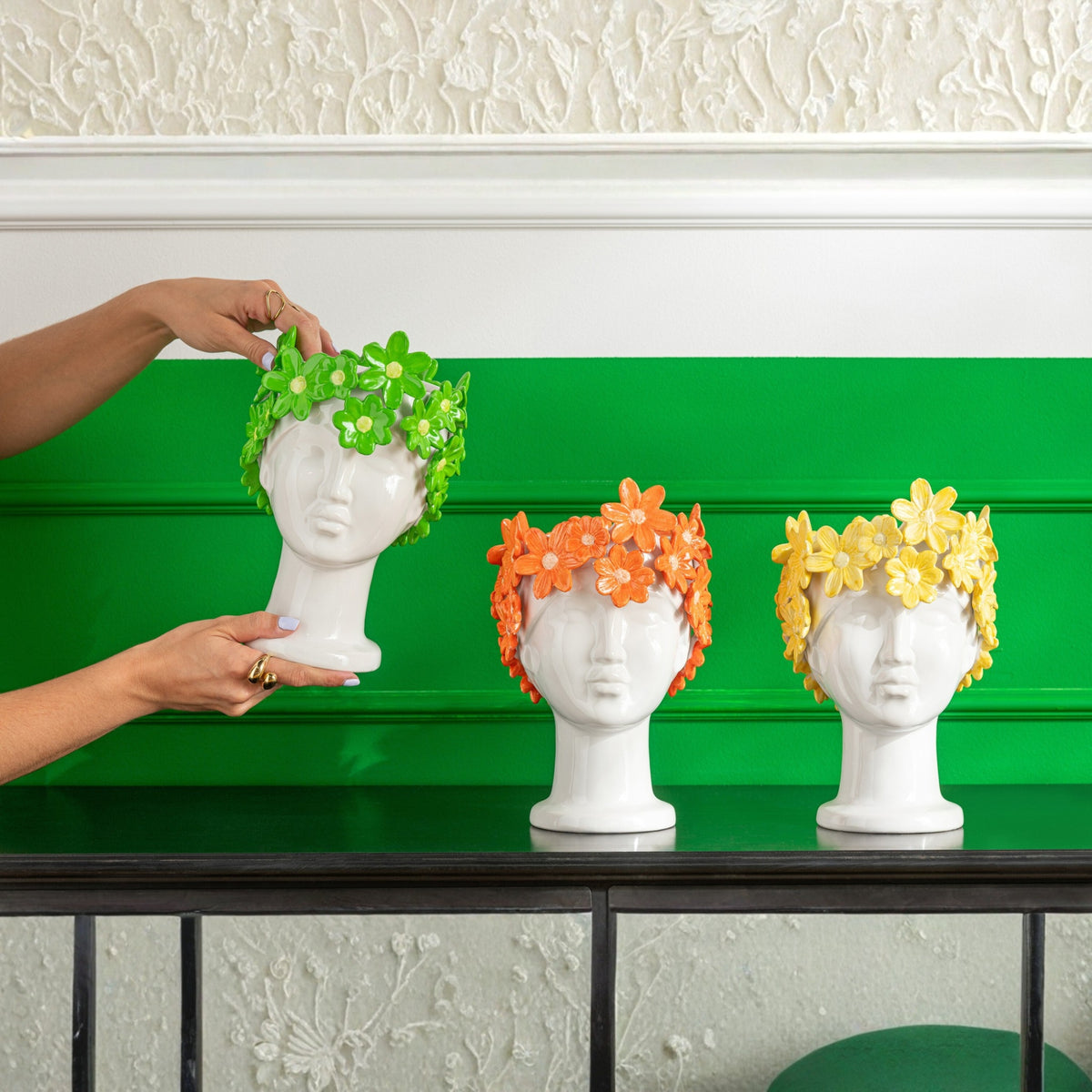 Vaso da fiori Donna Fiori Ceramica Bianco/Verde J-Line