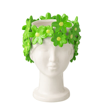 Vaso da fiori Donna Fiori Ceramica Bianco/Verde J-Line