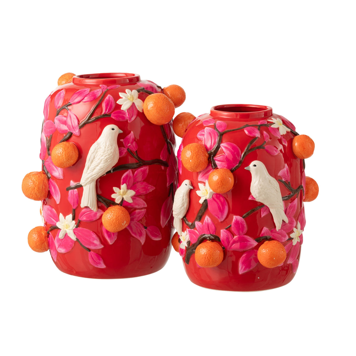 Vaso Uccello/Arance Ceramica Rosa/Arancione Large J-Line