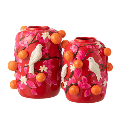 Vaso Uccello/Arance Ceramica Rosa/Arancione Large J-Line