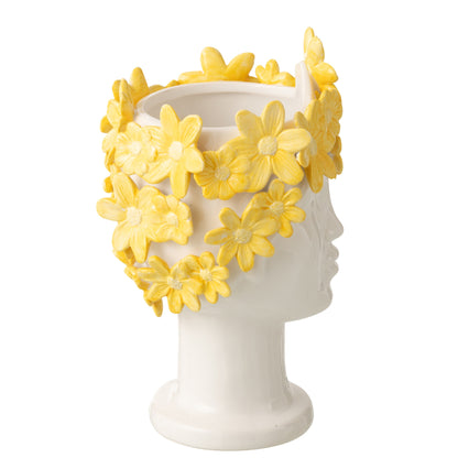 Vaso da fiori Donna Fiori Ceramica Bianco/Giallo J-Line