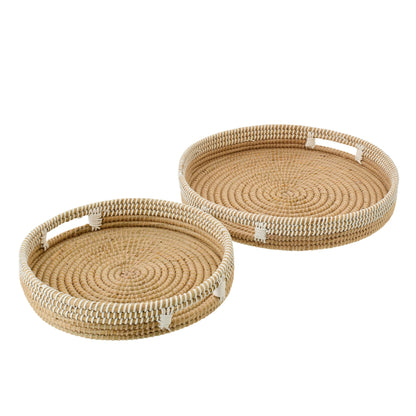 Set di 2 vassoi decorativi in paglia naturale/bianca J-Line