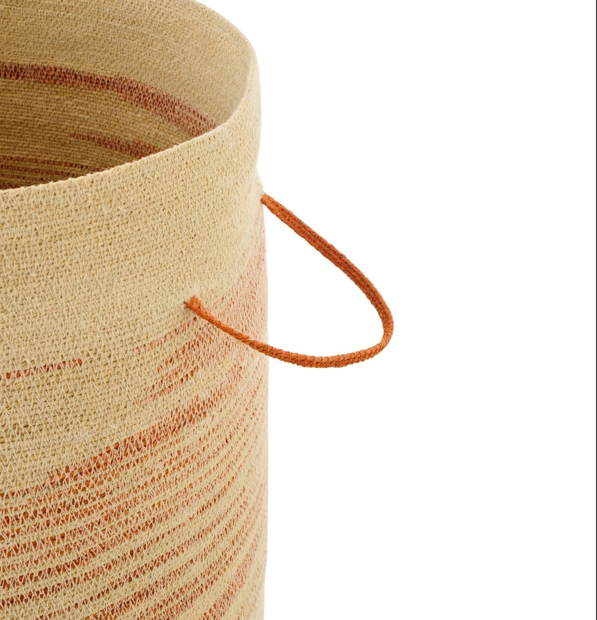 Cestino Con Manico + Coperchio a Righe in Paglia Marina Naturale/Arancione Scuro J-Line