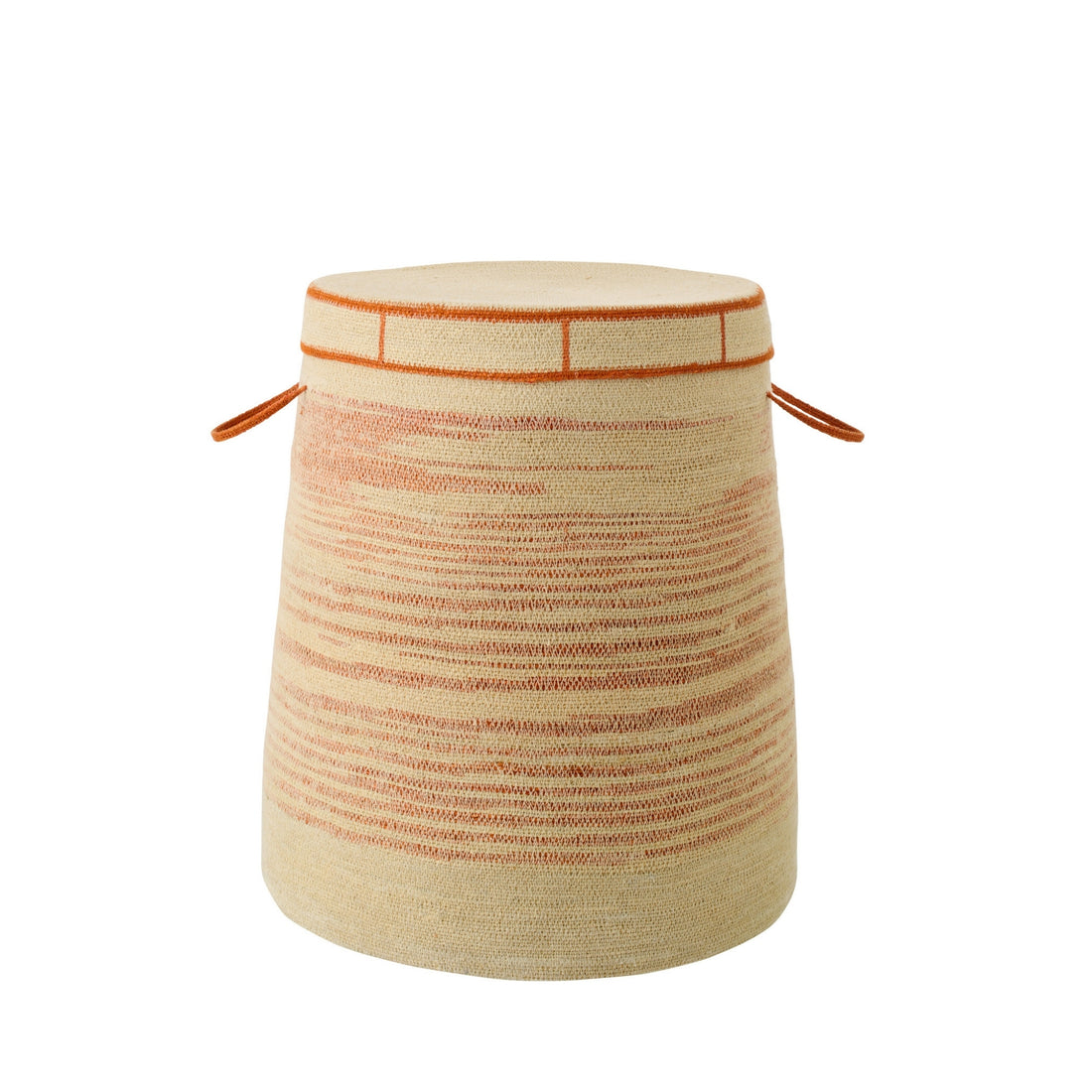 Cestino Con Manico + Coperchio a Righe in Paglia Marina Naturale/Arancione Scuro J-Line