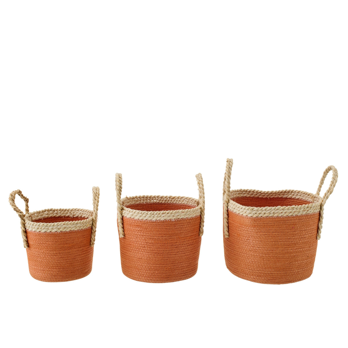 Set di 3 cesti con manici in carta arancione scuro/naturale J-Line