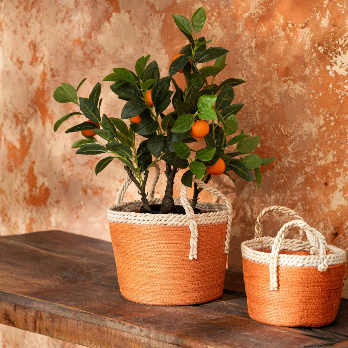 Set di 3 cesti con manici in carta arancione scuro/naturale J-Line