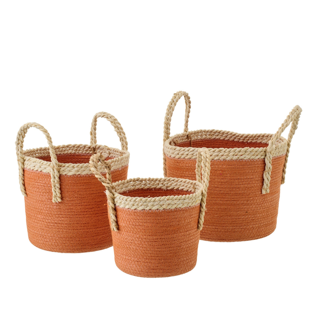 Set di 3 cesti con manici in carta arancione scuro/naturale J-Line