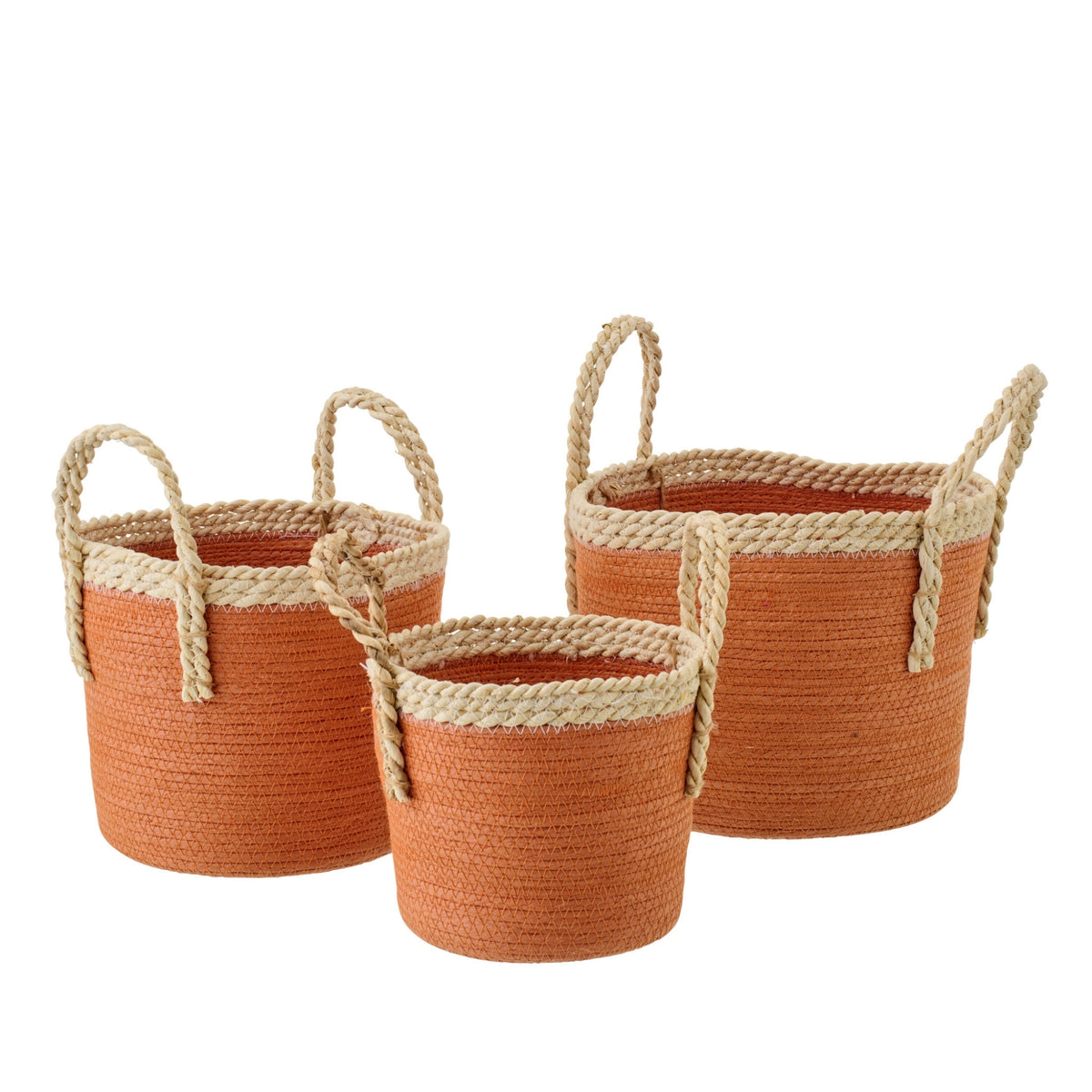 Set di 3 cesti con manici in carta arancione scuro/naturale J-Line