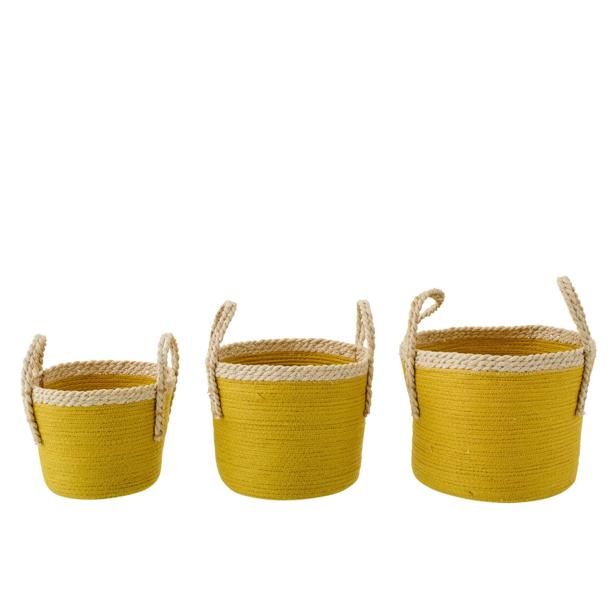Set di 3 cesti con manici in carta giallo senape/naturale J-Line