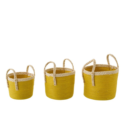 Set di 3 cesti con manici in carta giallo senape/naturale J-Line