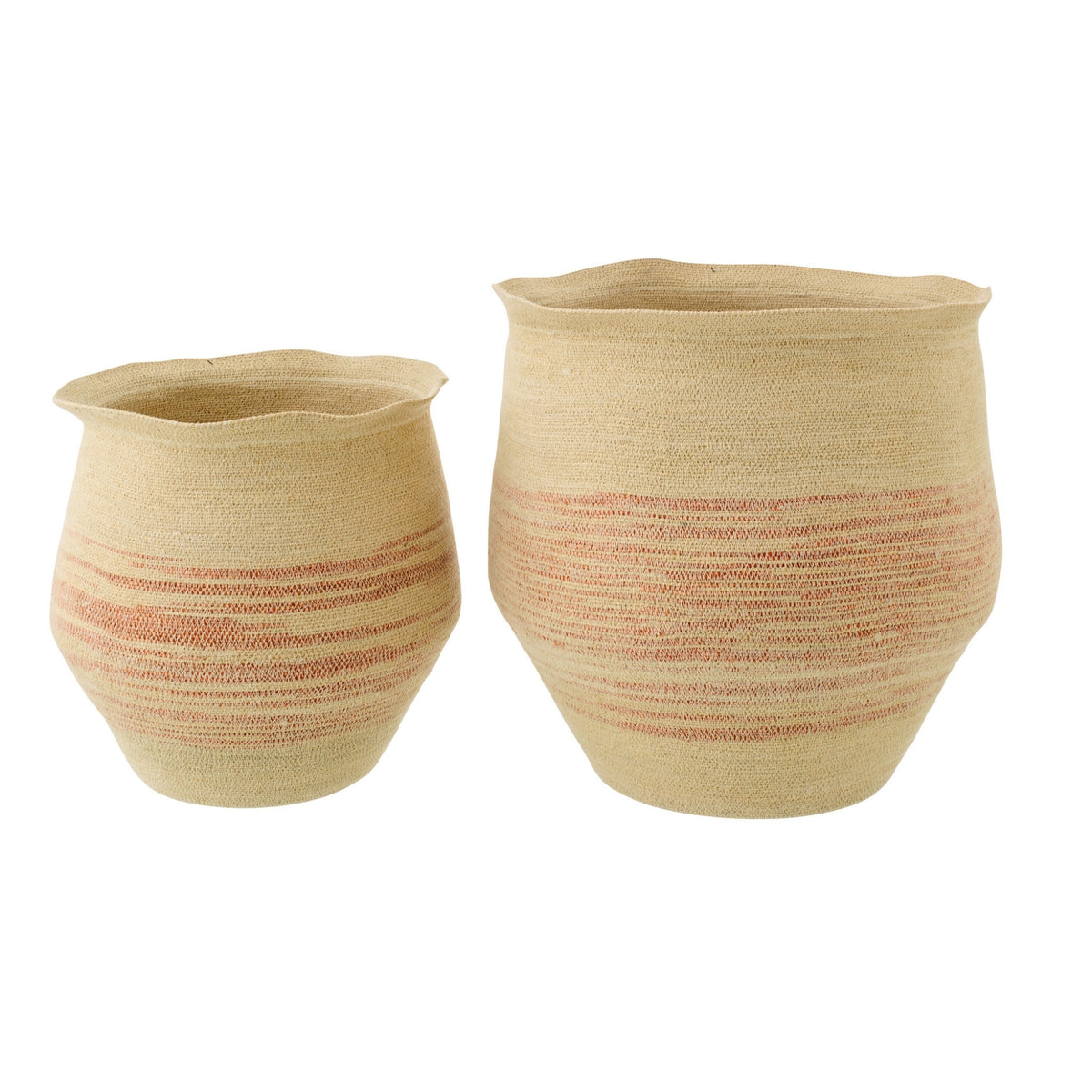 Set di 2 cesti a righe in erba marina naturale/arancione scuro J-Line