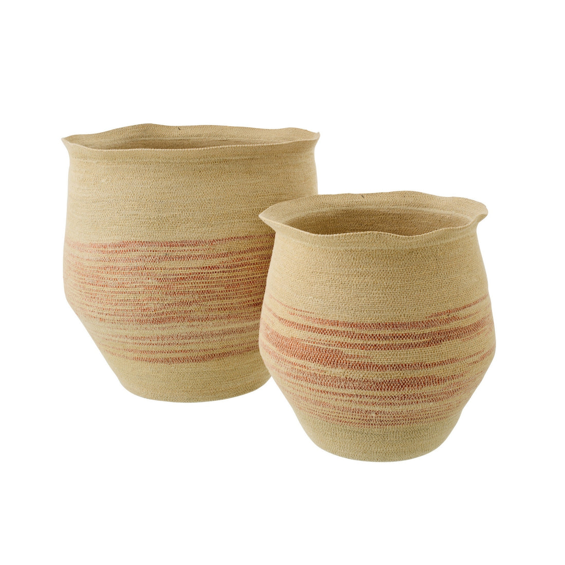 Set di 2 cesti a righe in erba marina naturale/arancione scuro J-Line