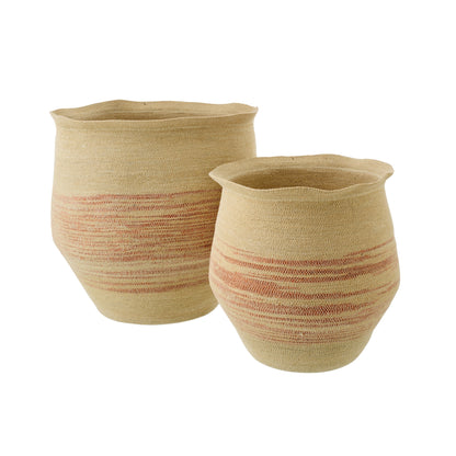 Set di 2 cesti a righe in erba marina naturale/arancione scuro J-Line