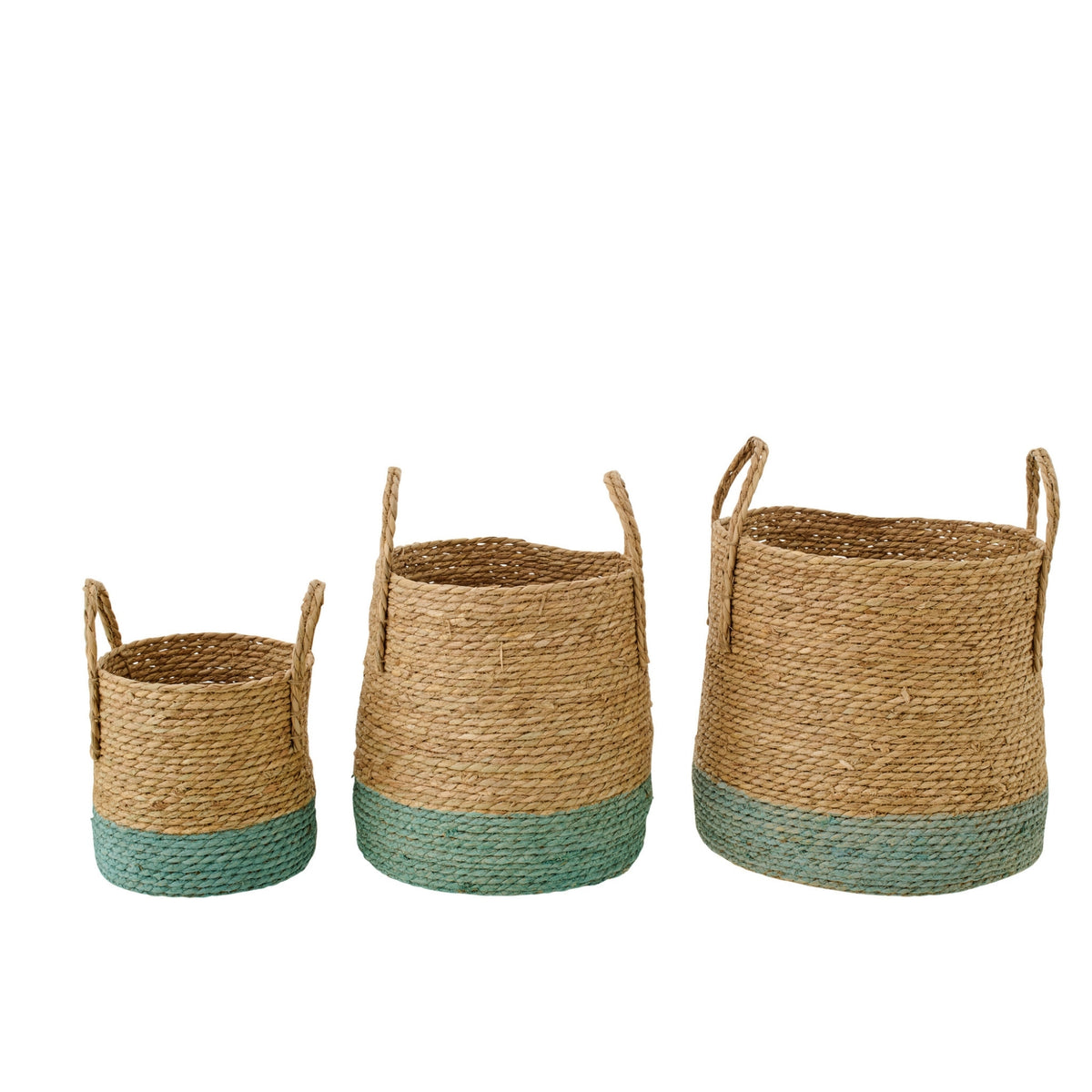 Set di 3 cesti con manici, bordatura naturale/grigio-verde J-Line