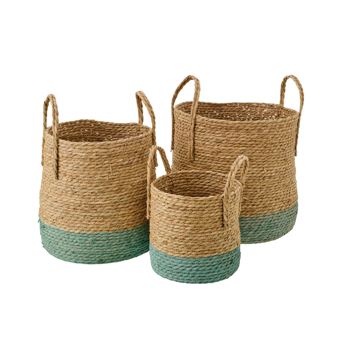 Set di 3 cesti con manici, bordatura naturale/grigio-verde J-Line
