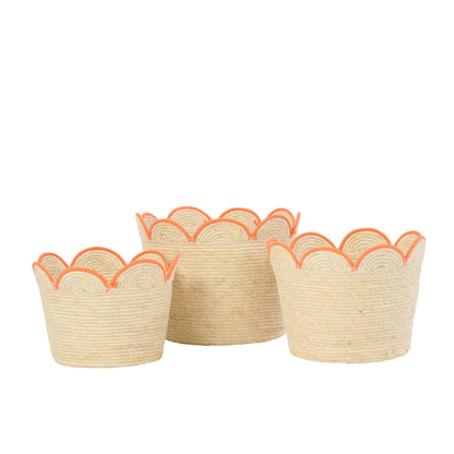 Set di 3 cesti a fiore Mais Cafè Naturale/Arancione J-Line