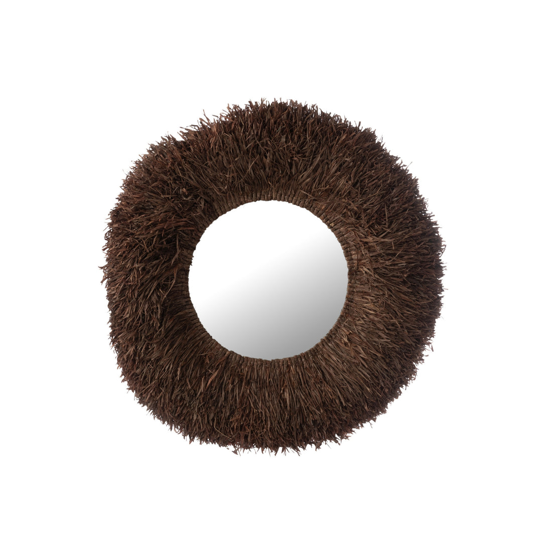 Specchio da parete rotondo in sisal marrone scuro J-Line
