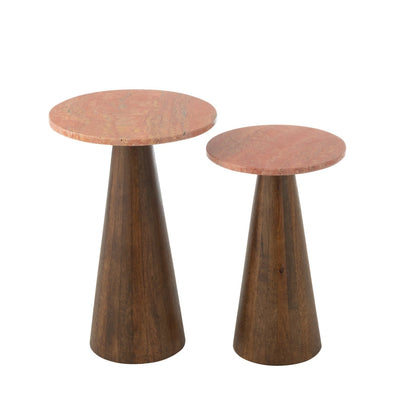 Set di 2 tavolini rotondi in marmo terracotta/marrone scuro J-Line