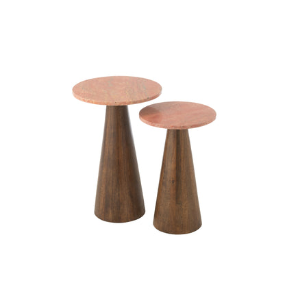 Set di 2 tavolini rotondi in marmo terracotta/marrone scuro J-Line